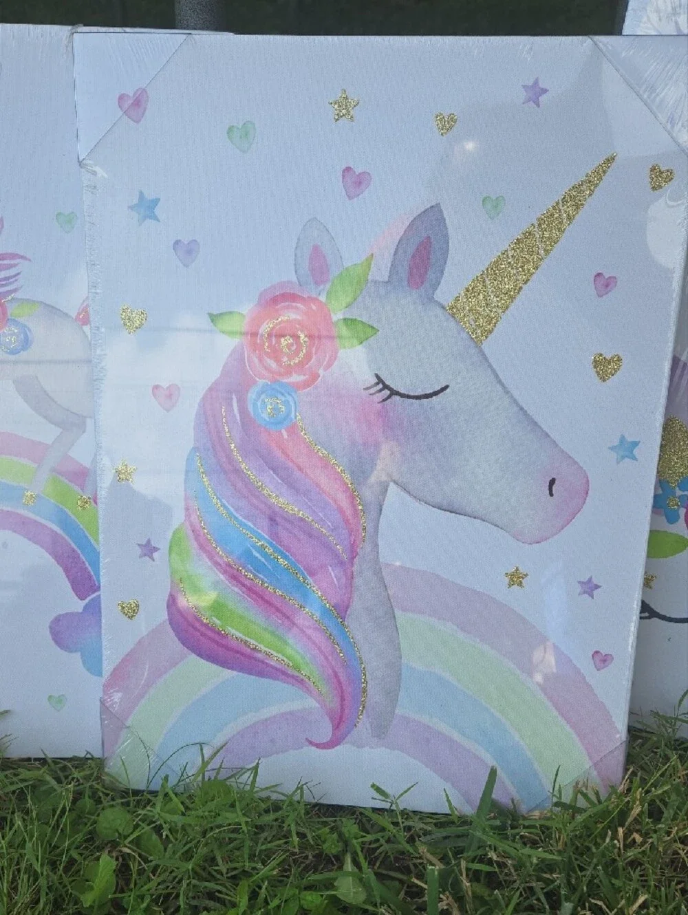 Unbranded Pastel Unicorn Party Canvas Wall Art - Pink, Rainbow